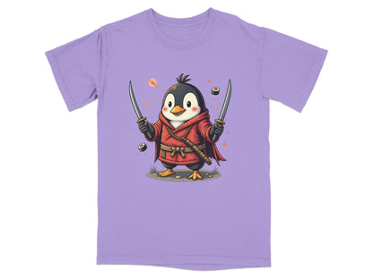 Ninja Penguin Samurai Duel Swords Action Cute Graphic T-Shirt - IconVexa