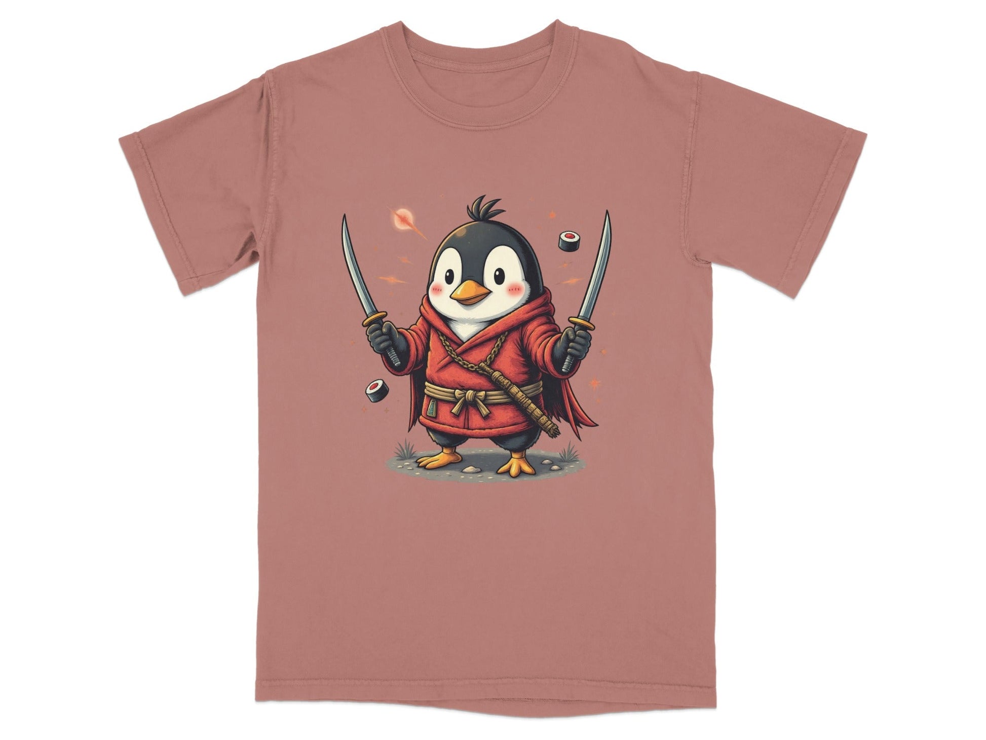 Ninja Penguin Samurai Duel Swords Action Cute Graphic T-Shirt - IconVexa