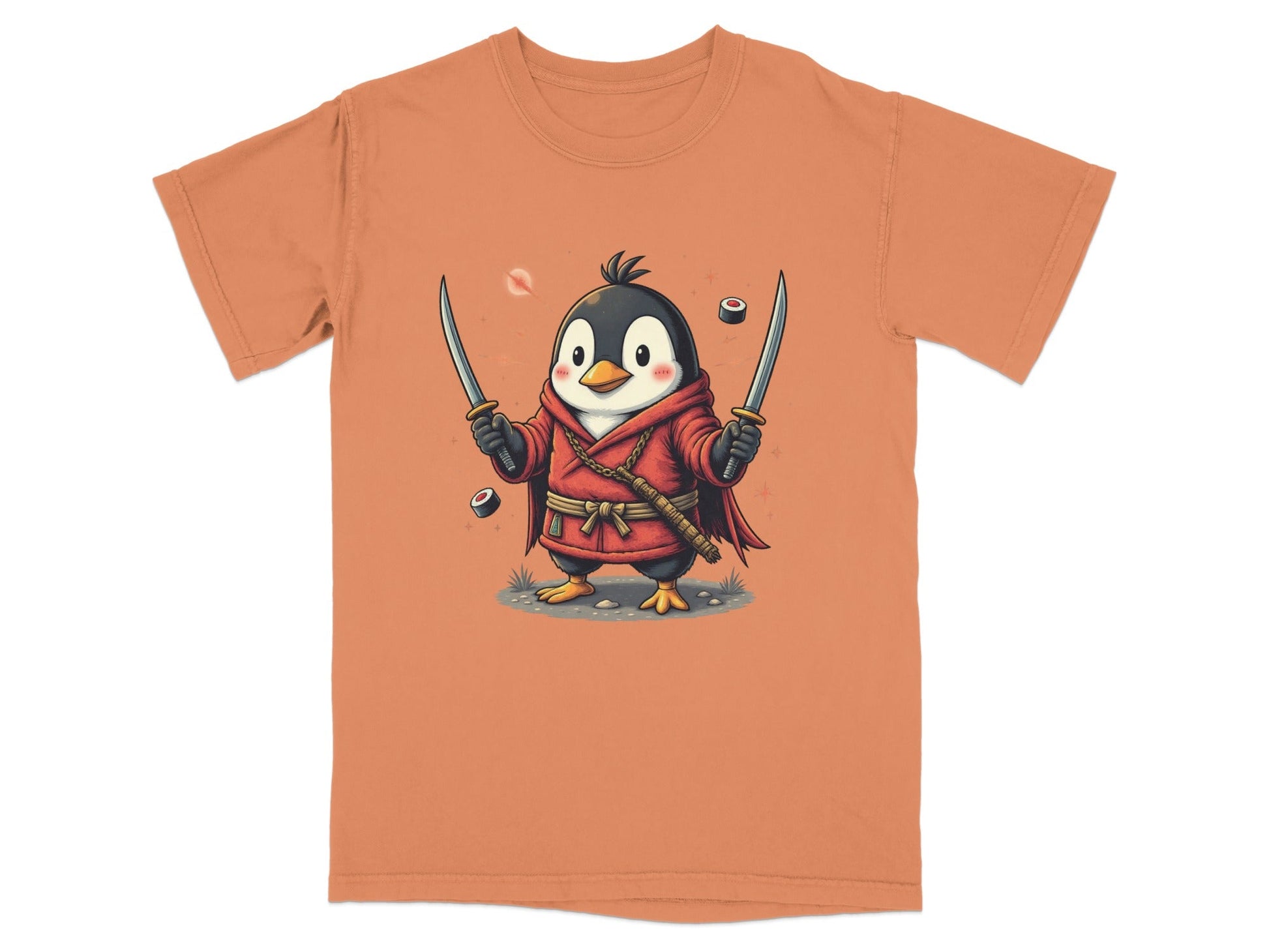 Ninja Penguin Samurai Duel Swords Action Cute Graphic T-Shirt - IconVexa