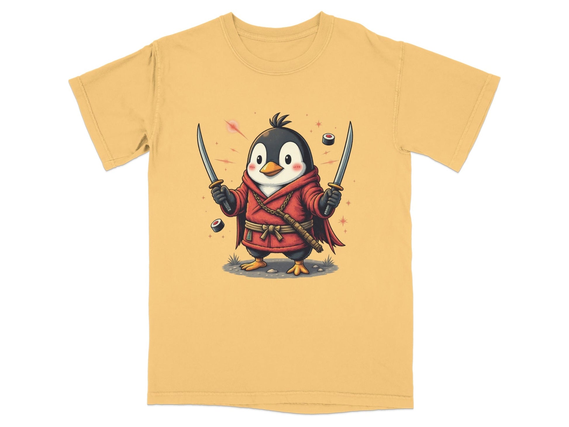 Ninja Penguin Samurai Duel Swords Action Cute Graphic T-Shirt - IconVexa