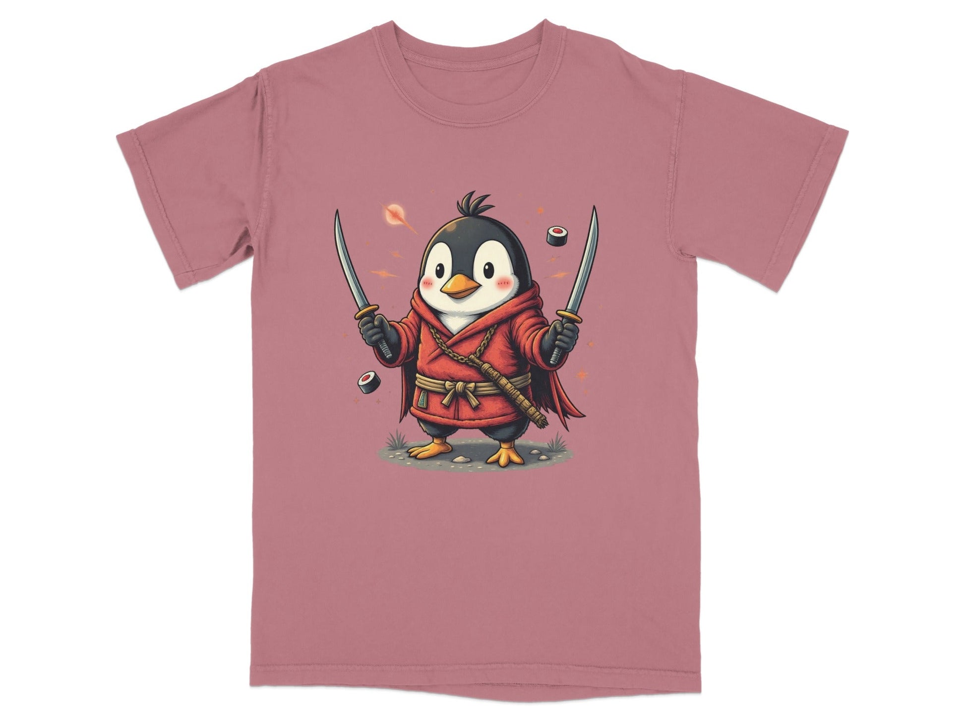 Ninja Penguin Samurai Duel Swords Action Cute Graphic T-Shirt - IconVexa