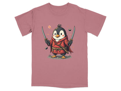 Ninja Penguin Samurai Duel Swords Action Cute Graphic T-Shirt - IconVexa