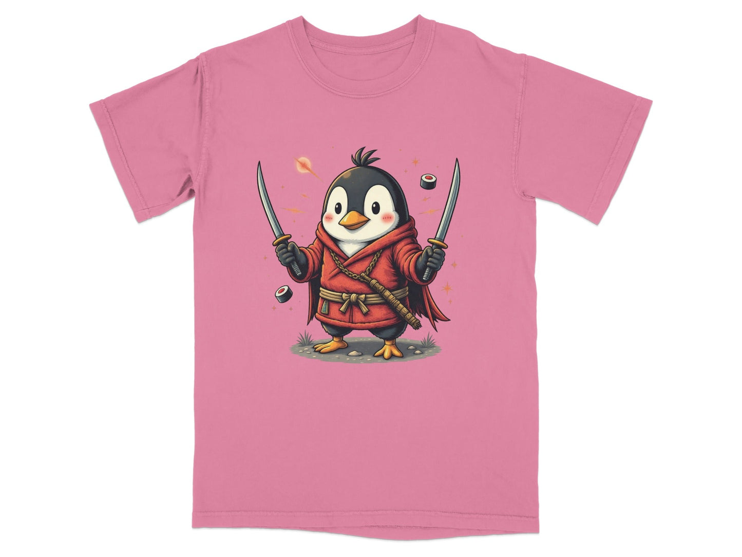 Ninja Penguin Samurai Duel Swords Action Cute Graphic T-Shirt - IconVexa