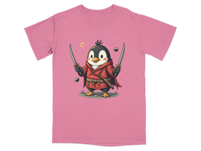 Ninja Penguin Samurai Duel Swords Action Cute Graphic T-Shirt - IconVexa