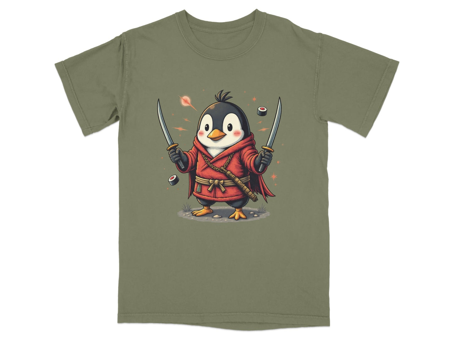 Ninja Penguin Samurai Duel Swords Action Cute Graphic T-Shirt - IconVexa