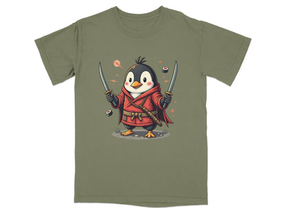 Ninja Penguin Samurai Duel Swords Action Cute Graphic T-Shirt - IconVexa