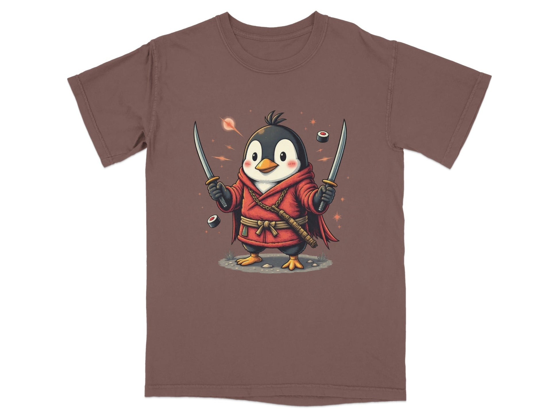Ninja Penguin Samurai Duel Swords Action Cute Graphic T-Shirt - IconVexa