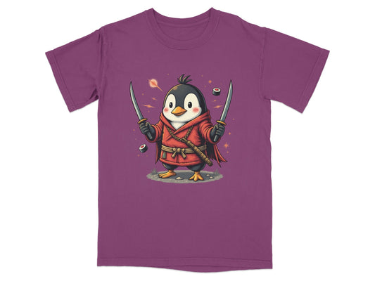 Ninja Penguin Samurai Duel Swords Action Cute Graphic T-Shirt - IconVexa