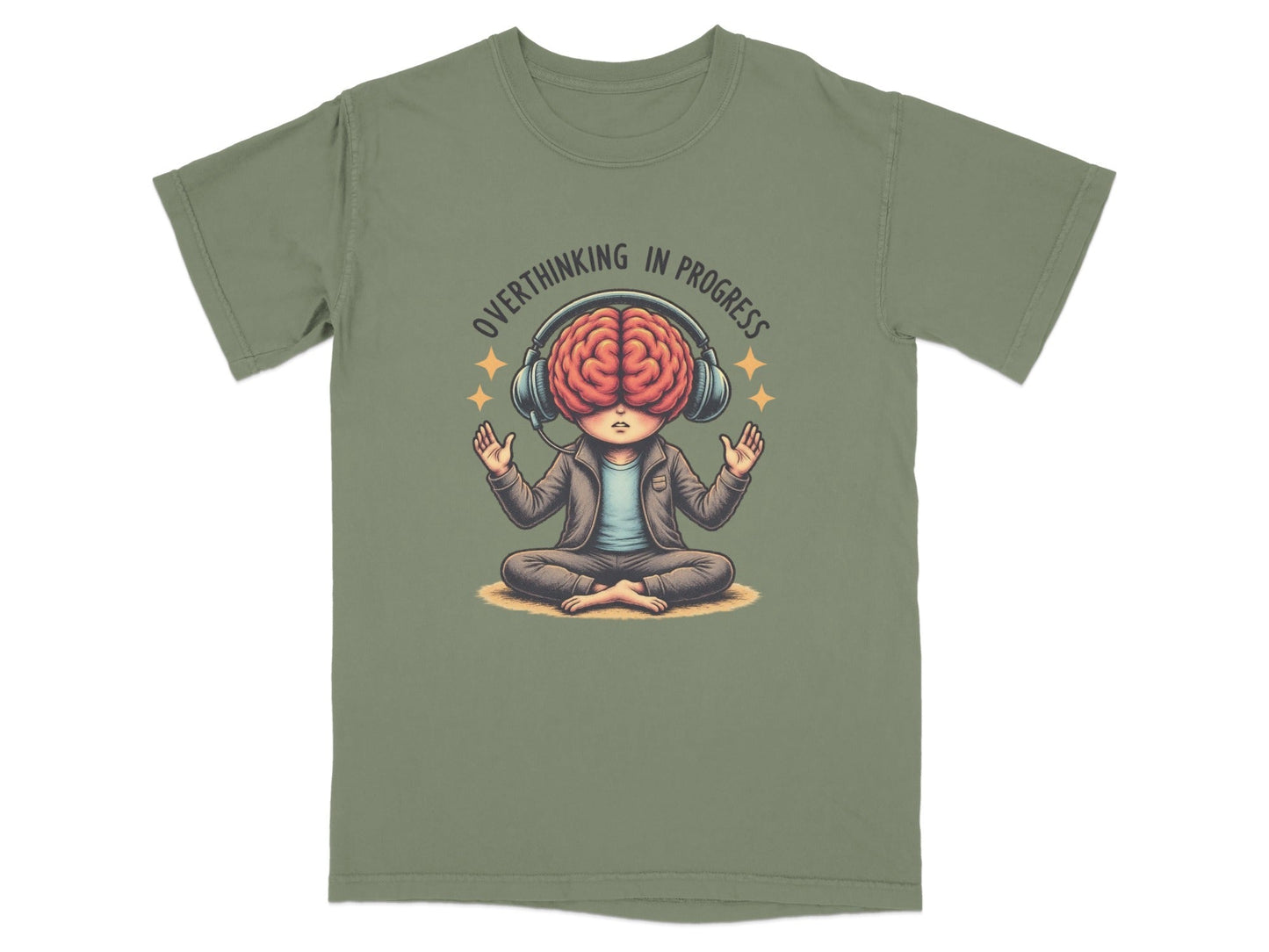 Overthinking in Progress Brain with Headphones Graphic T-Shirt - IconVexa