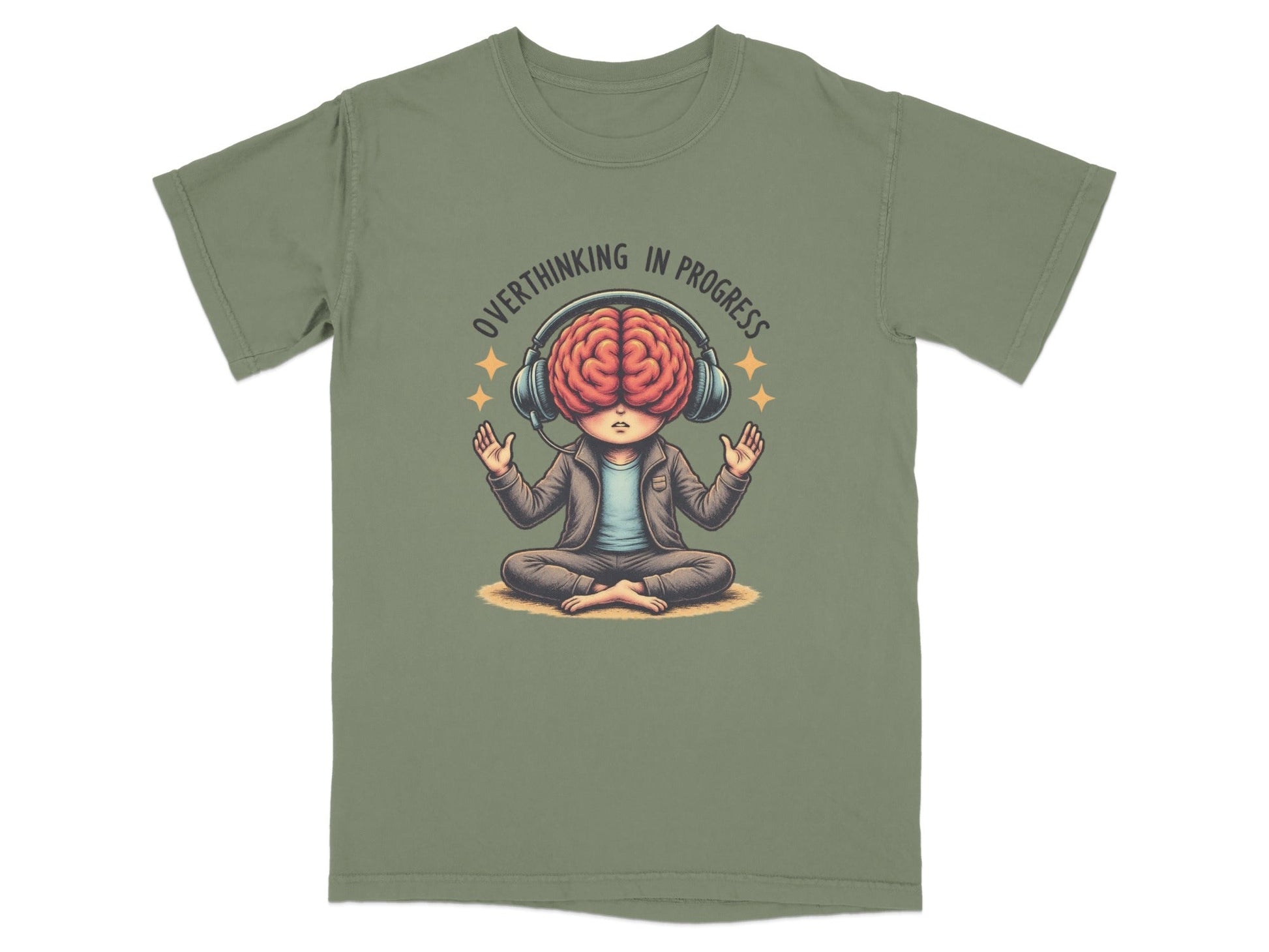 Overthinking in Progress Brain with Headphones Graphic T-Shirt - IconVexa
