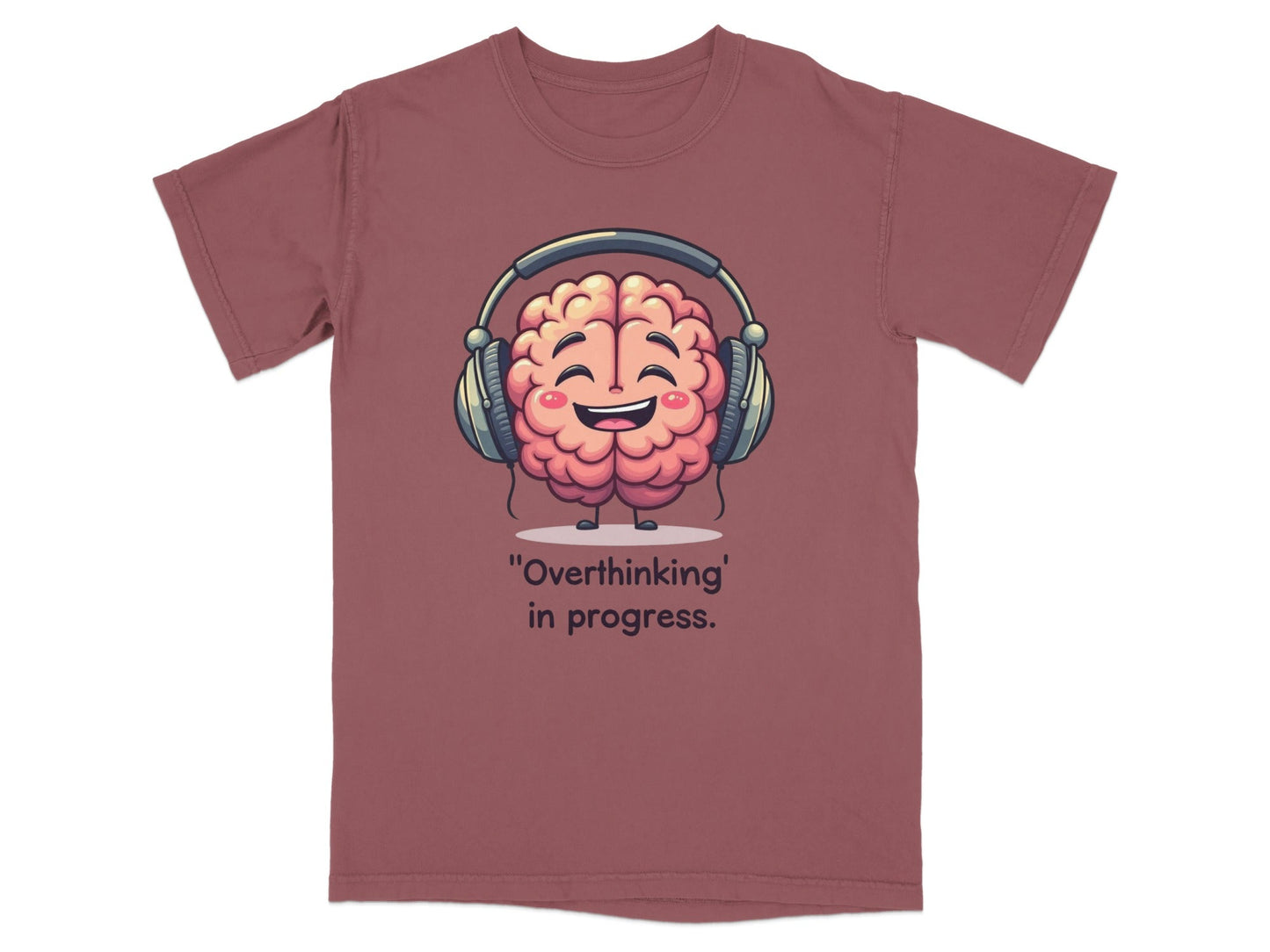 Overthinking in Progress Brain with Headphones Graphic T-Shirt - IconVexa