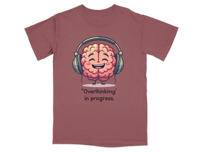 Overthinking in Progress Brain with Headphones Graphic T-Shirt - IconVexa