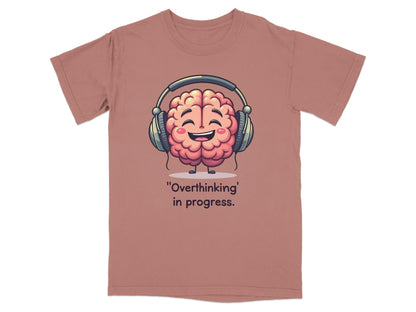 Overthinking in Progress Brain with Headphones Graphic T-Shirt - IconVexa