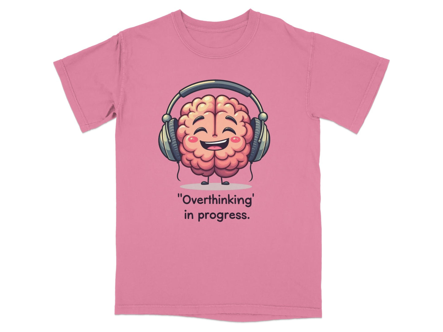 Overthinking in Progress Brain with Headphones Graphic T-Shirt - IconVexa