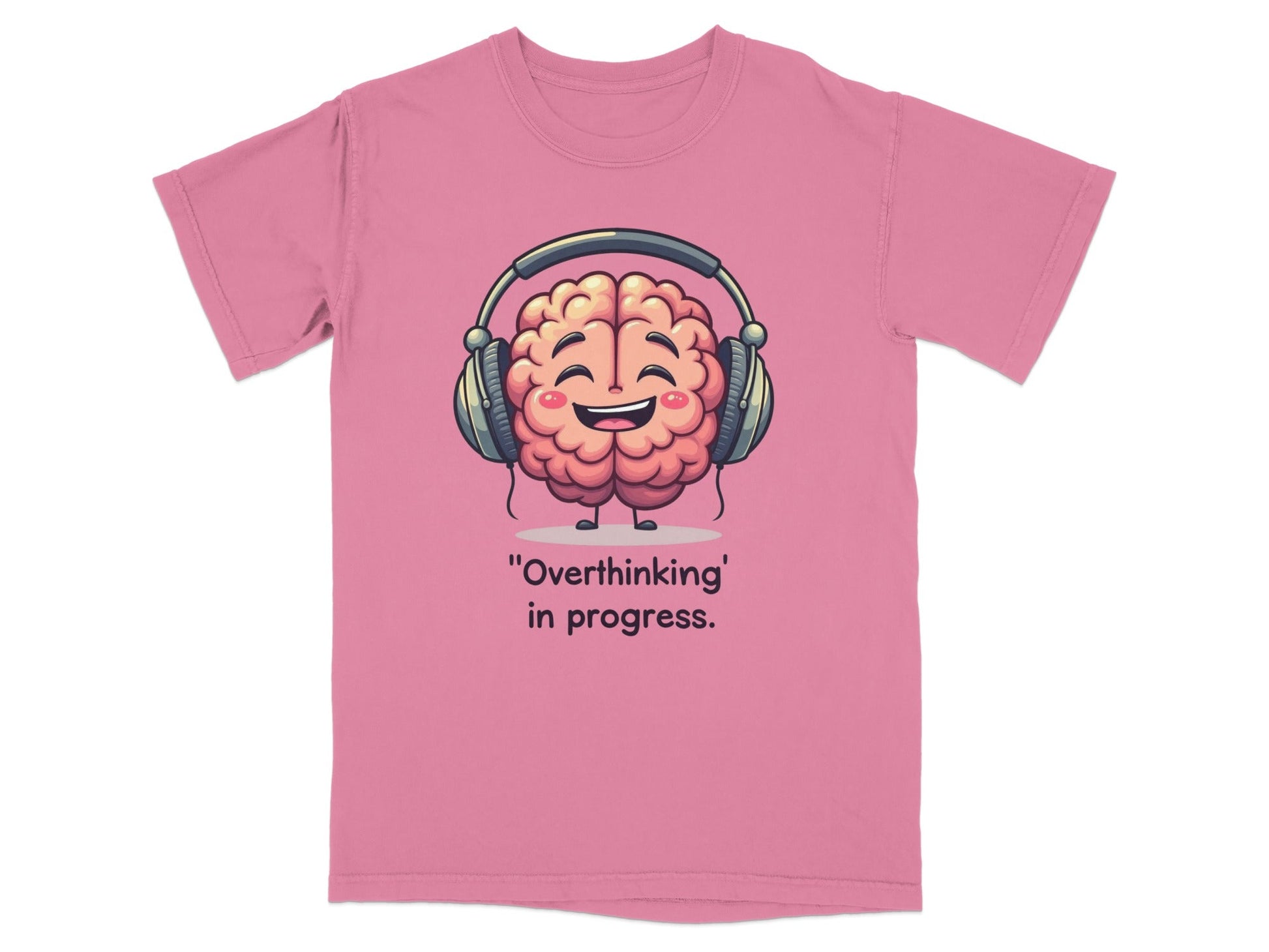 Overthinking in Progress Brain with Headphones Graphic T-Shirt - IconVexa