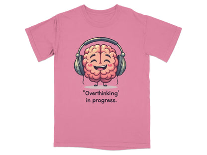 Overthinking in Progress Brain with Headphones Graphic T-Shirt - IconVexa