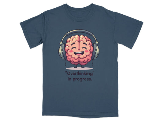 Overthinking in Progress Brain with Headphones Graphic T-Shirt - IconVexa