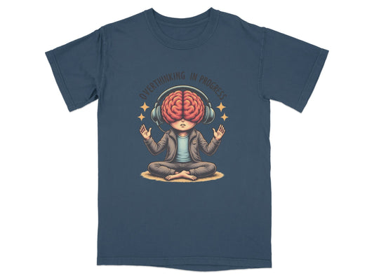 Overthinking in Progress Brain with Headphones Graphic T-Shirt - IconVexa