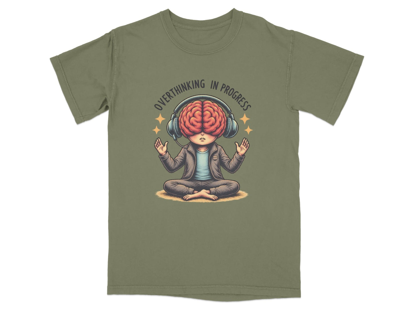 Overthinking in Progress Brain with Headphones Graphic T-Shirt - IconVexa