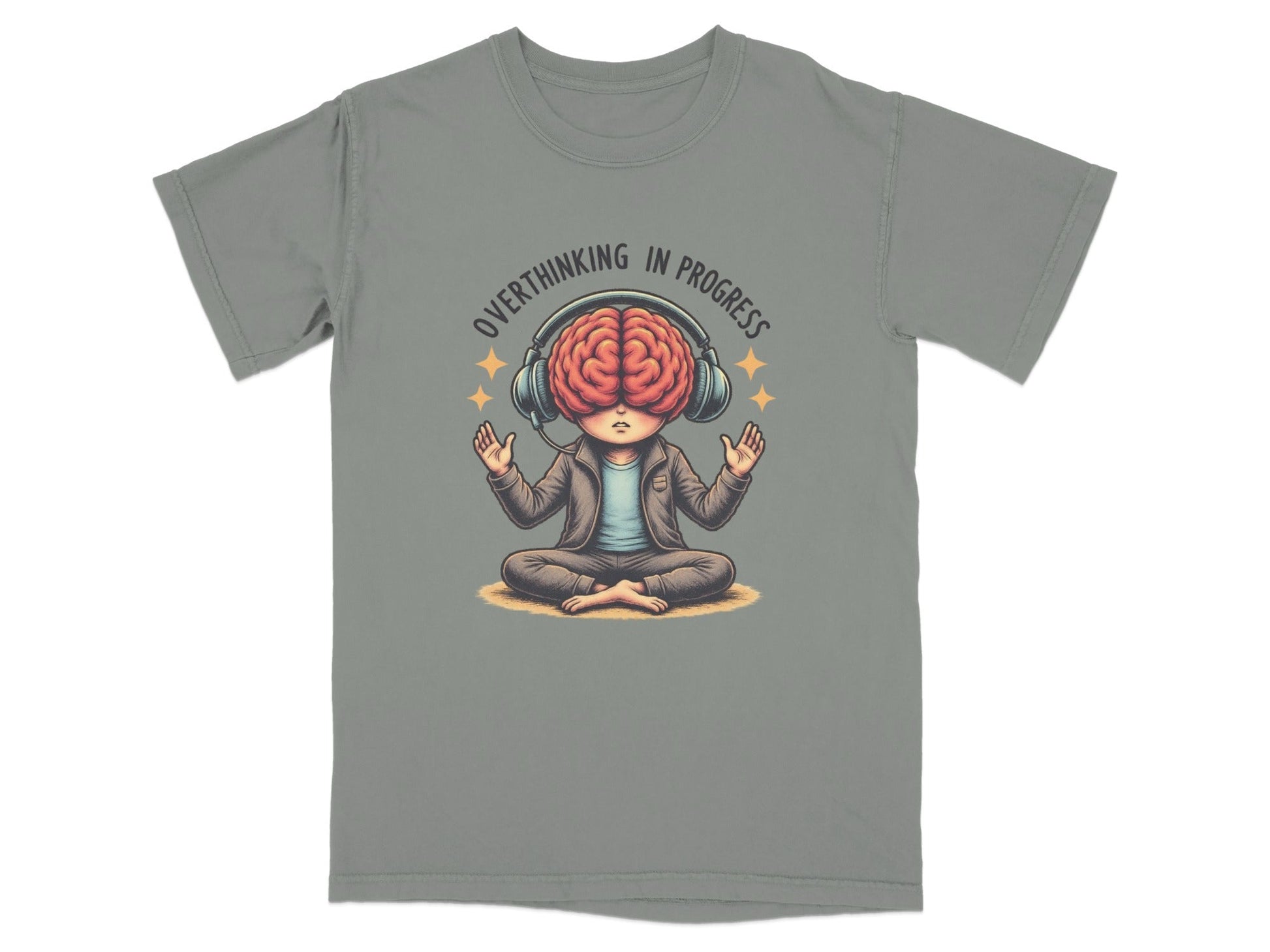 Overthinking in Progress Brain with Headphones Graphic T-Shirt - IconVexa
