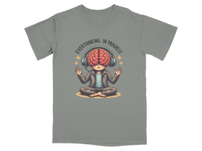 Overthinking in Progress Brain with Headphones Graphic T-Shirt - IconVexa
