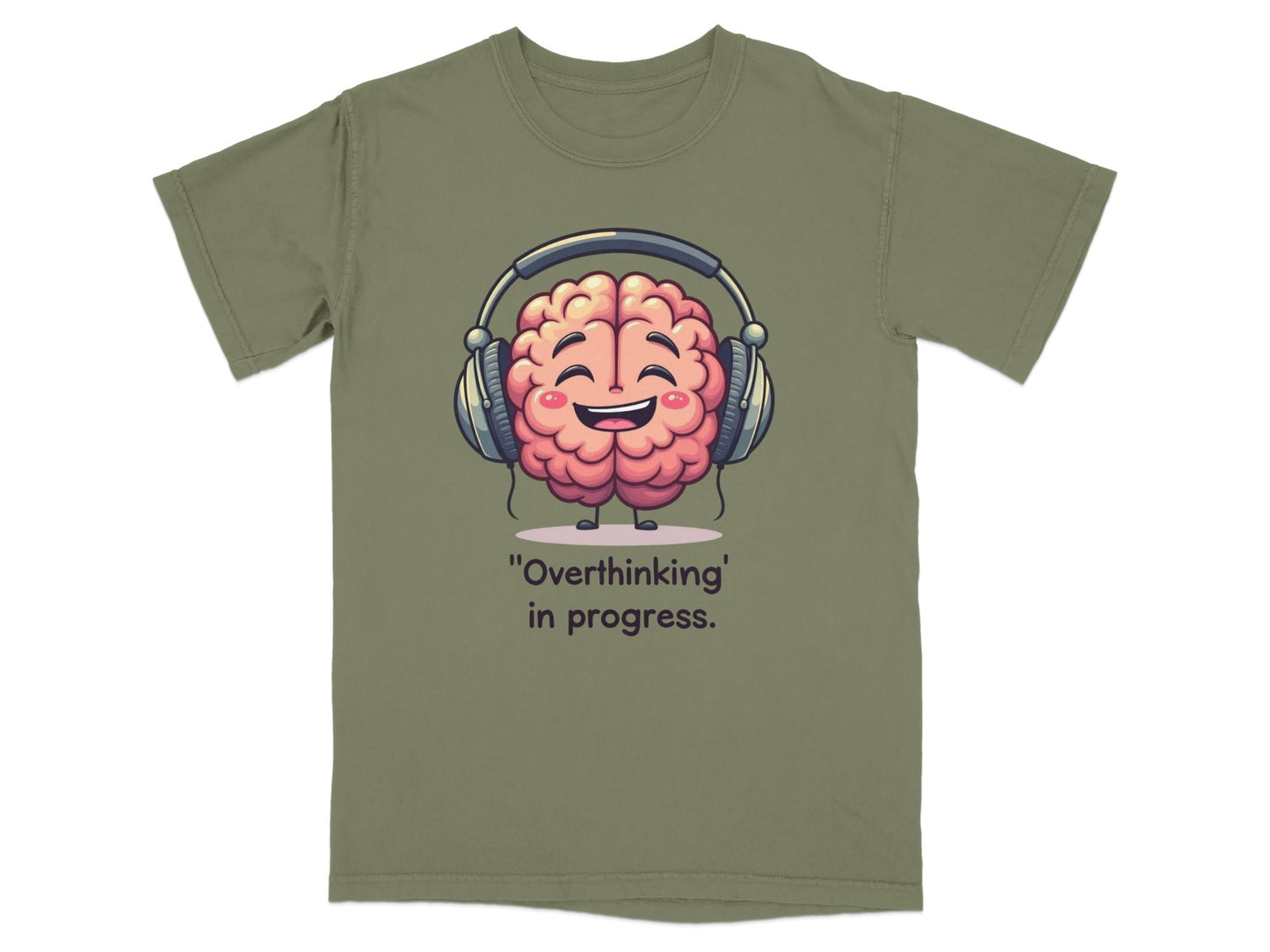 Overthinking in Progress Brain with Headphones Graphic T-Shirt - IconVexa