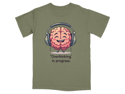Overthinking in Progress Brain with Headphones Graphic T-Shirt - IconVexa