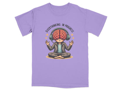 Overthinking in Progress Brain with Headphones Graphic T-Shirt - IconVexa