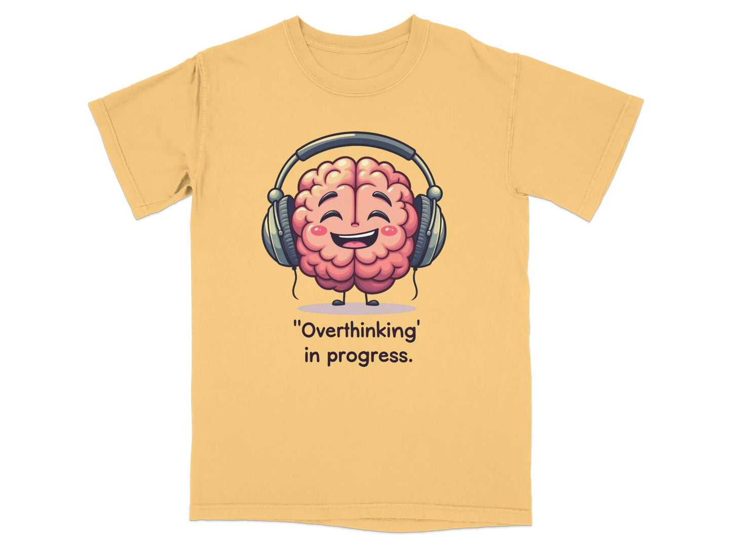 Overthinking in Progress Brain with Headphones Graphic T-Shirt - IconVexa