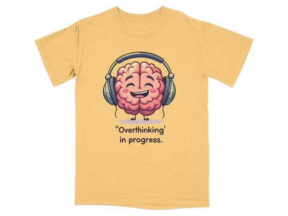 Overthinking in Progress Brain with Headphones Graphic T-Shirt - IconVexa