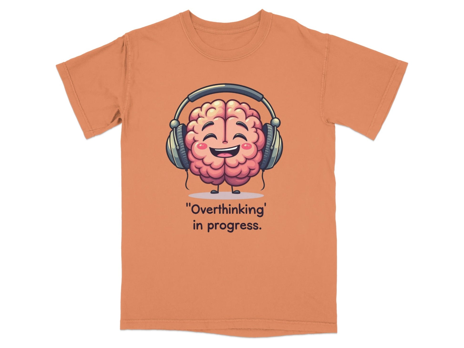 Overthinking in Progress Brain with Headphones Graphic T-Shirt - IconVexa