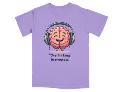 Overthinking in Progress Brain with Headphones Graphic T-Shirt - IconVexa