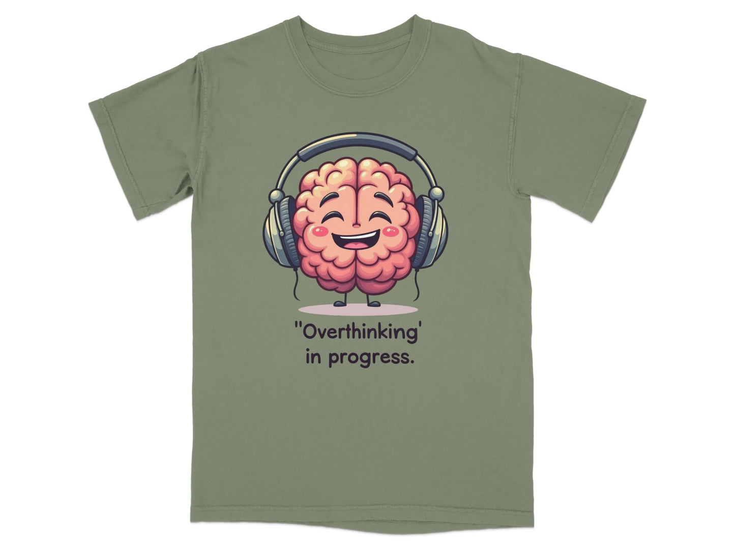 Overthinking in Progress Brain with Headphones Graphic T-Shirt - IconVexa