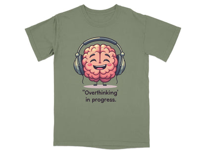 Overthinking in Progress Brain with Headphones Graphic T-Shirt - IconVexa
