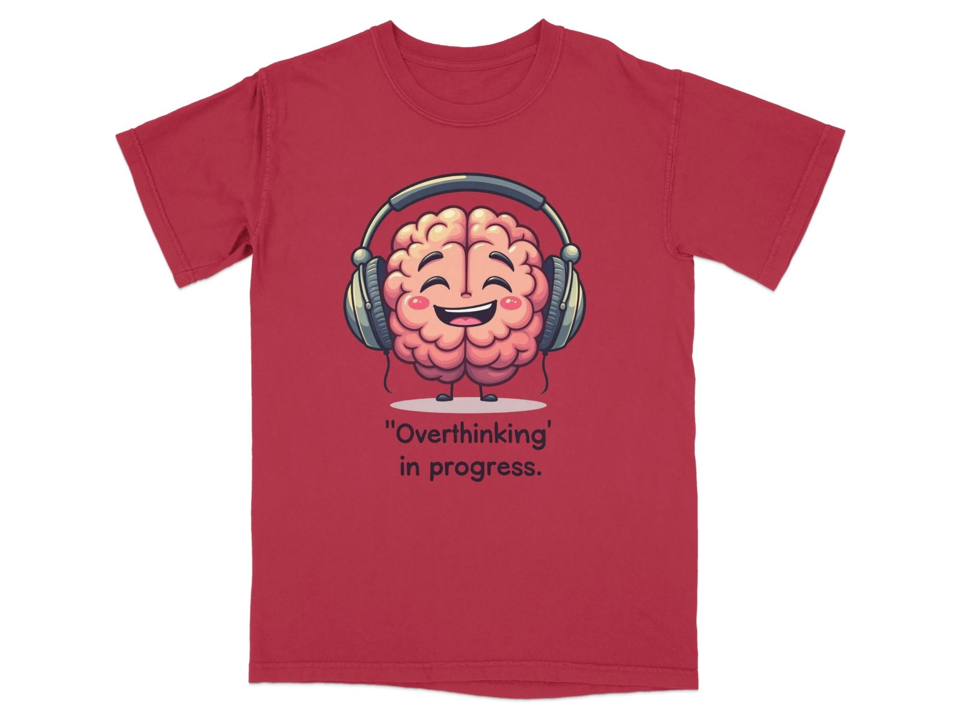 Overthinking in Progress Brain with Headphones Graphic T-Shirt - IconVexa