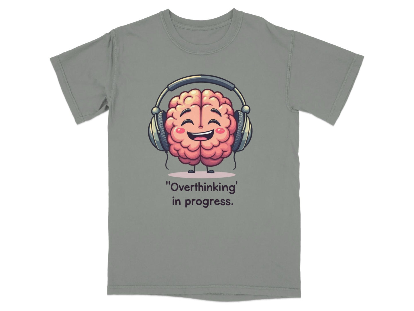 Overthinking in Progress Brain with Headphones Graphic T-Shirt - IconVexa