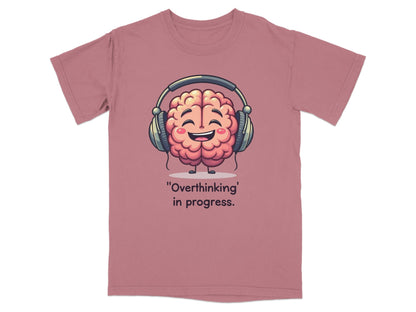 Overthinking in Progress Brain with Headphones Graphic T-Shirt - IconVexa