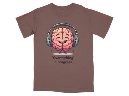 Overthinking in Progress Brain with Headphones Graphic T-Shirt - IconVexa
