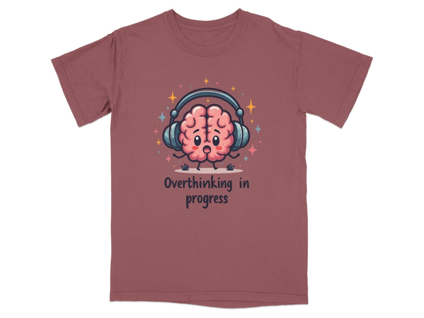 Overthinking in Progress Brain with Headphones Trendy Tee - Shirt - IconVexa