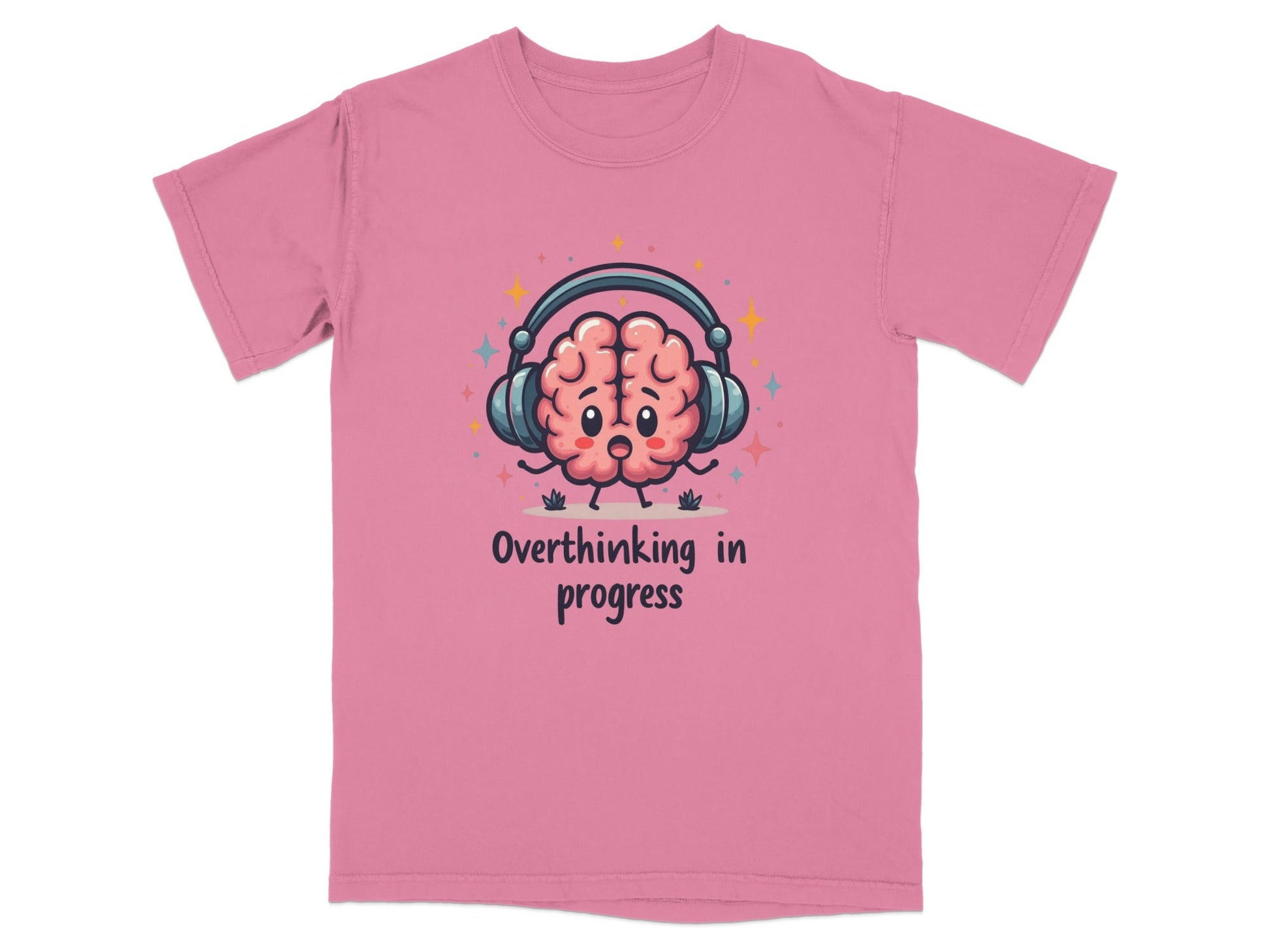 Overthinking in Progress Brain with Headphones Trendy Tee - Shirt - IconVexa