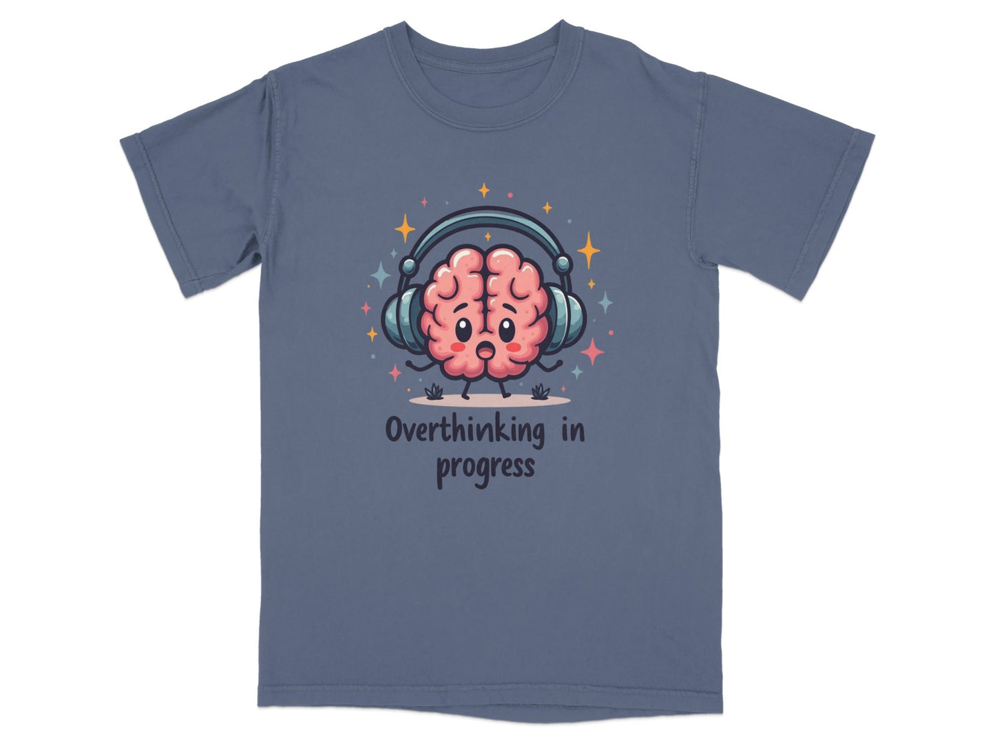 Overthinking in Progress Brain with Headphones Trendy Tee - Shirt - IconVexa