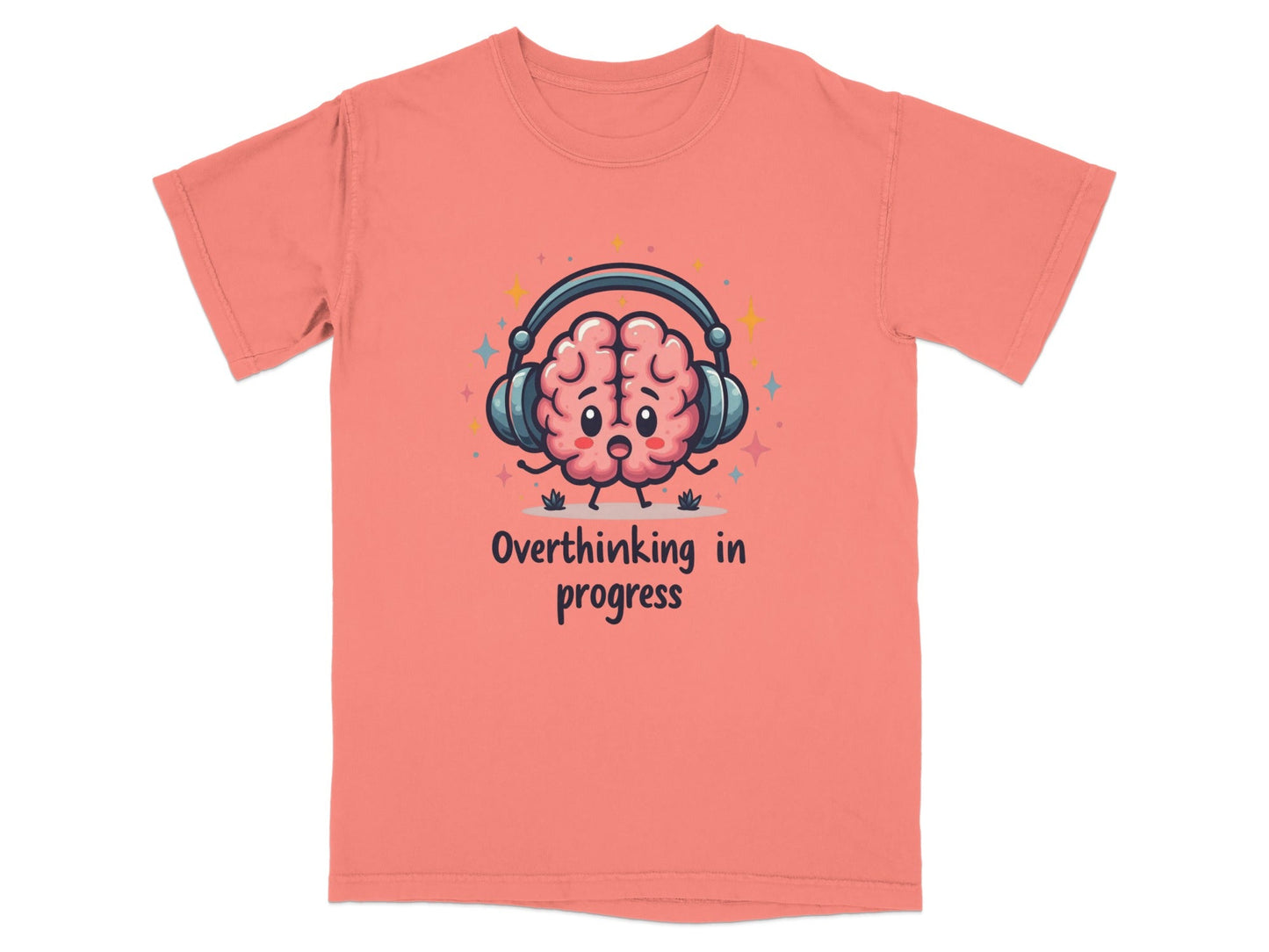 Overthinking in Progress Brain with Headphones Trendy Tee - Shirt - IconVexa