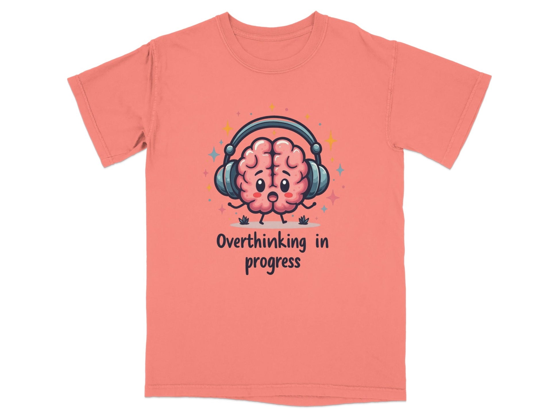 Overthinking in Progress Brain with Headphones Trendy Tee - Shirt - IconVexa