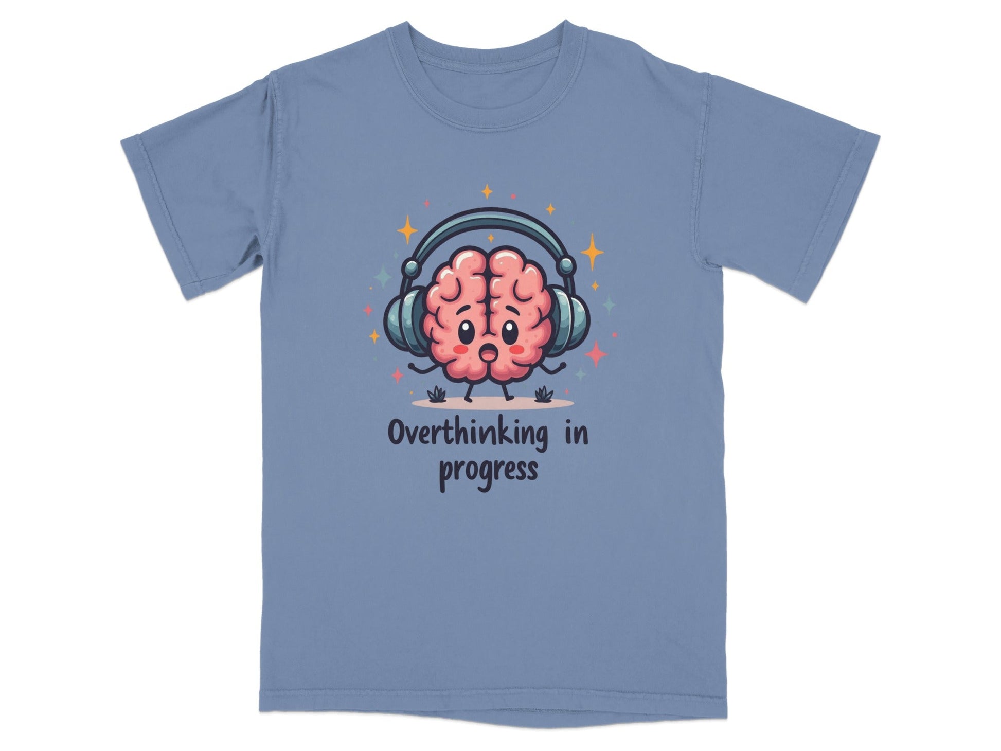 Overthinking in Progress Brain with Headphones Trendy Tee - Shirt - IconVexa
