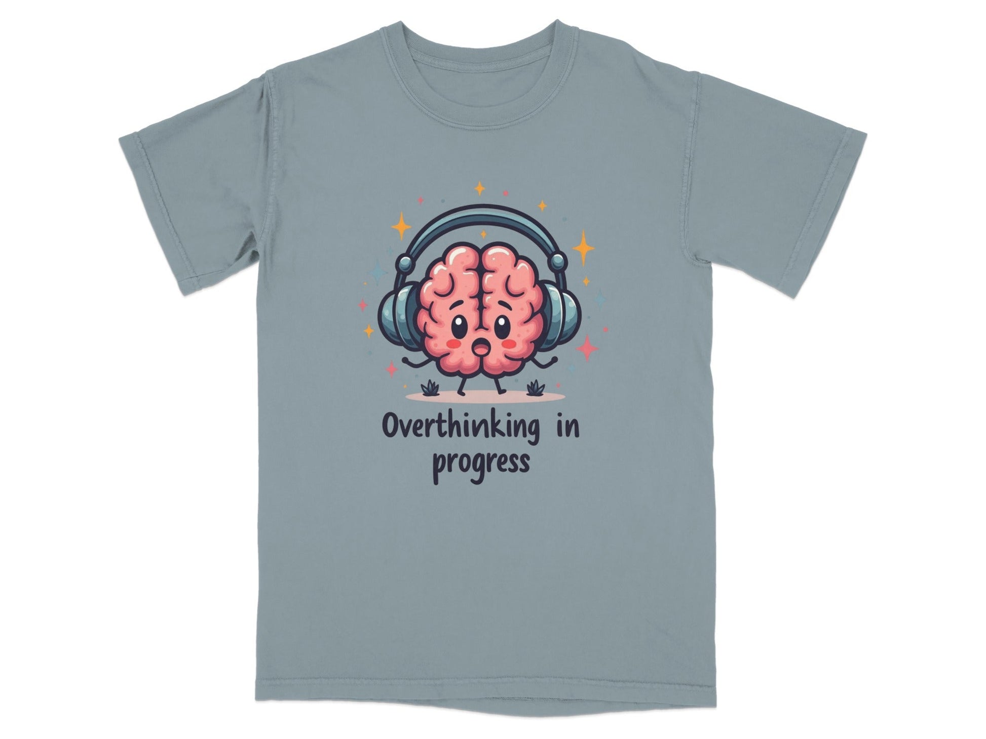 Overthinking in Progress Brain with Headphones Trendy Tee - Shirt - IconVexa