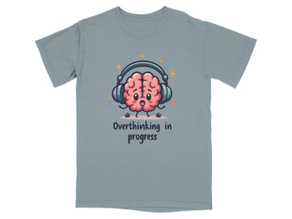 Overthinking in Progress Brain with Headphones Trendy Tee - Shirt - IconVexa