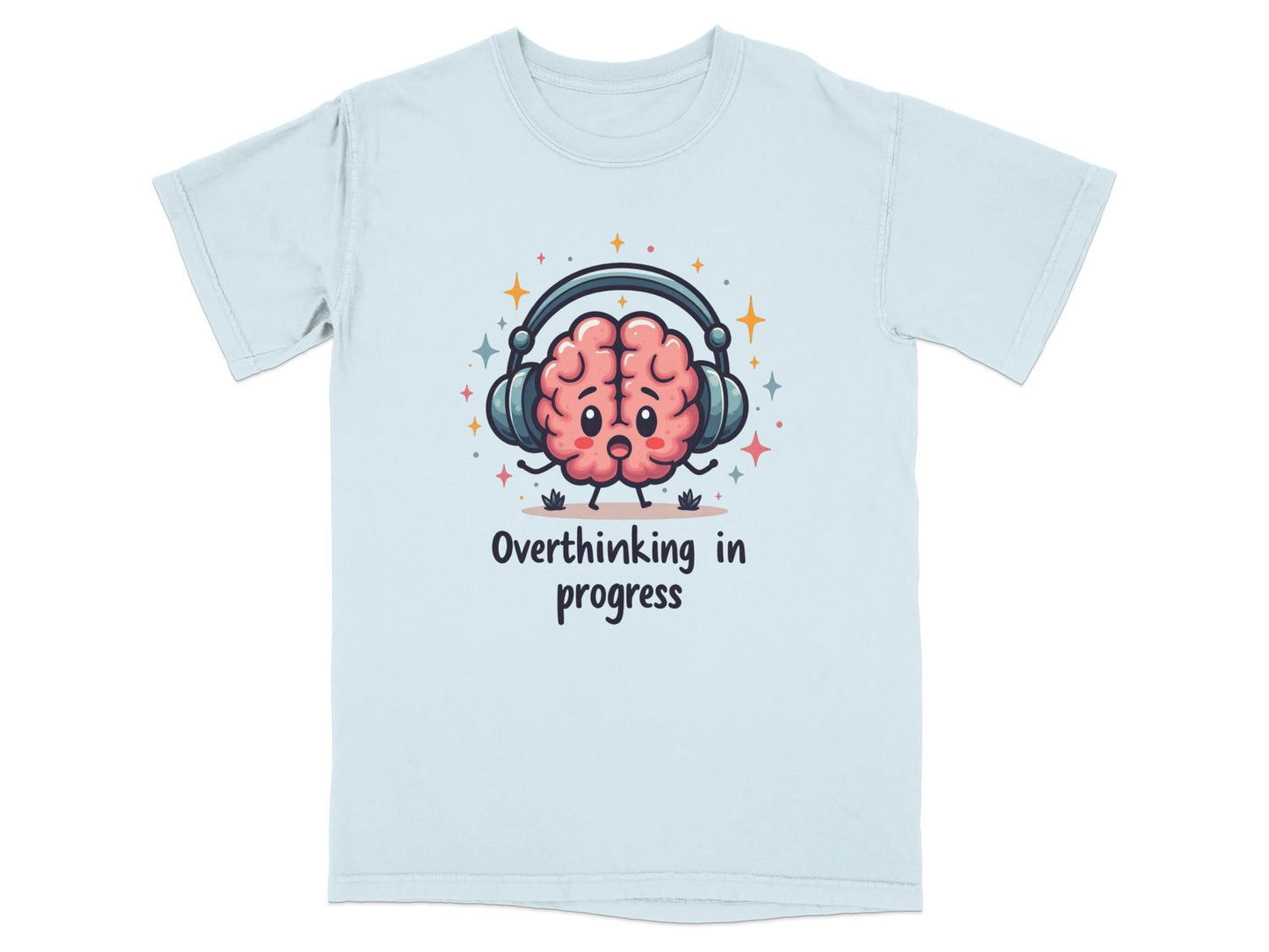 Overthinking in Progress Brain with Headphones Trendy Tee - Shirt - IconVexa