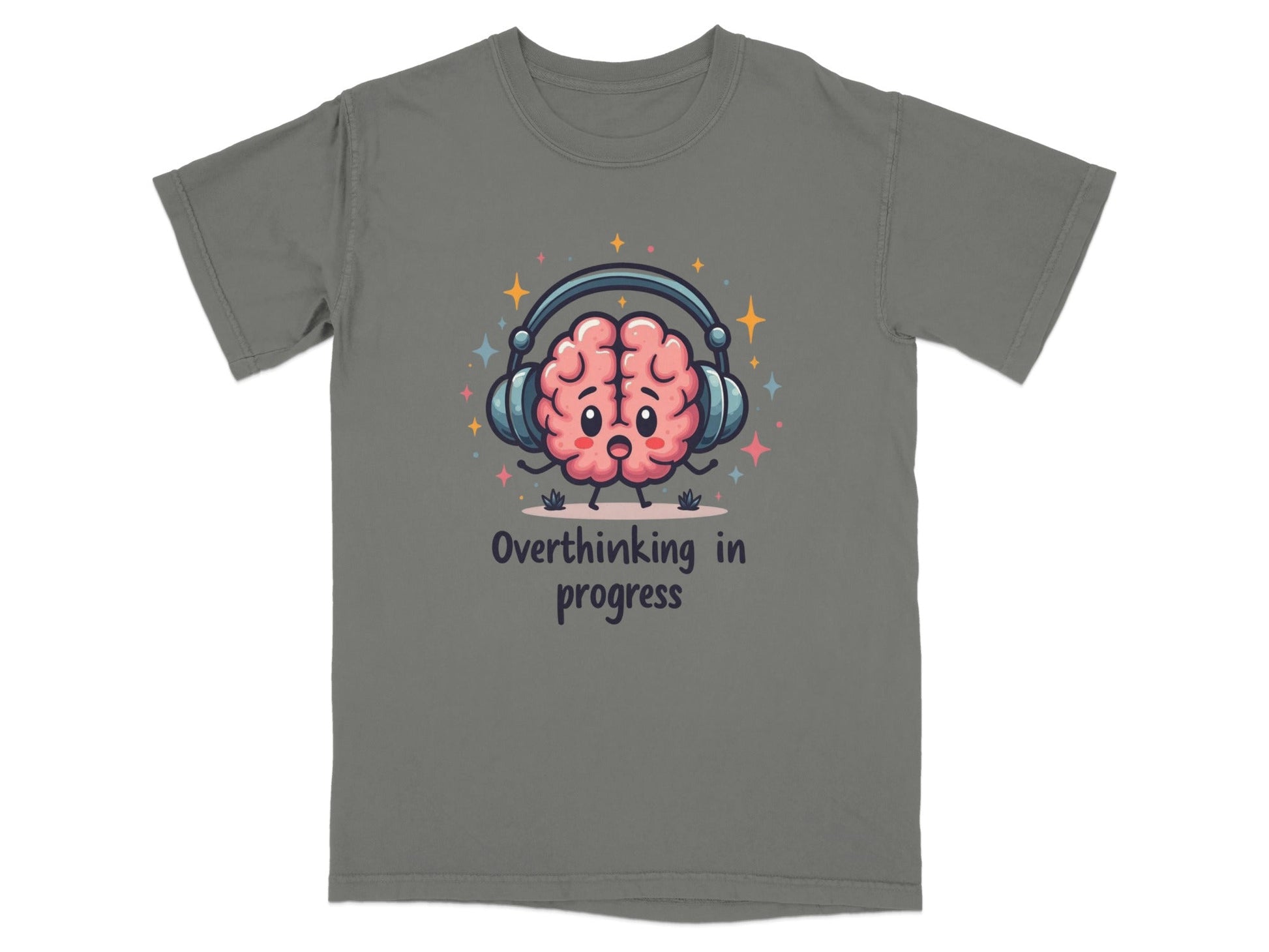 Overthinking in Progress Brain with Headphones Trendy Tee - Shirt - IconVexa