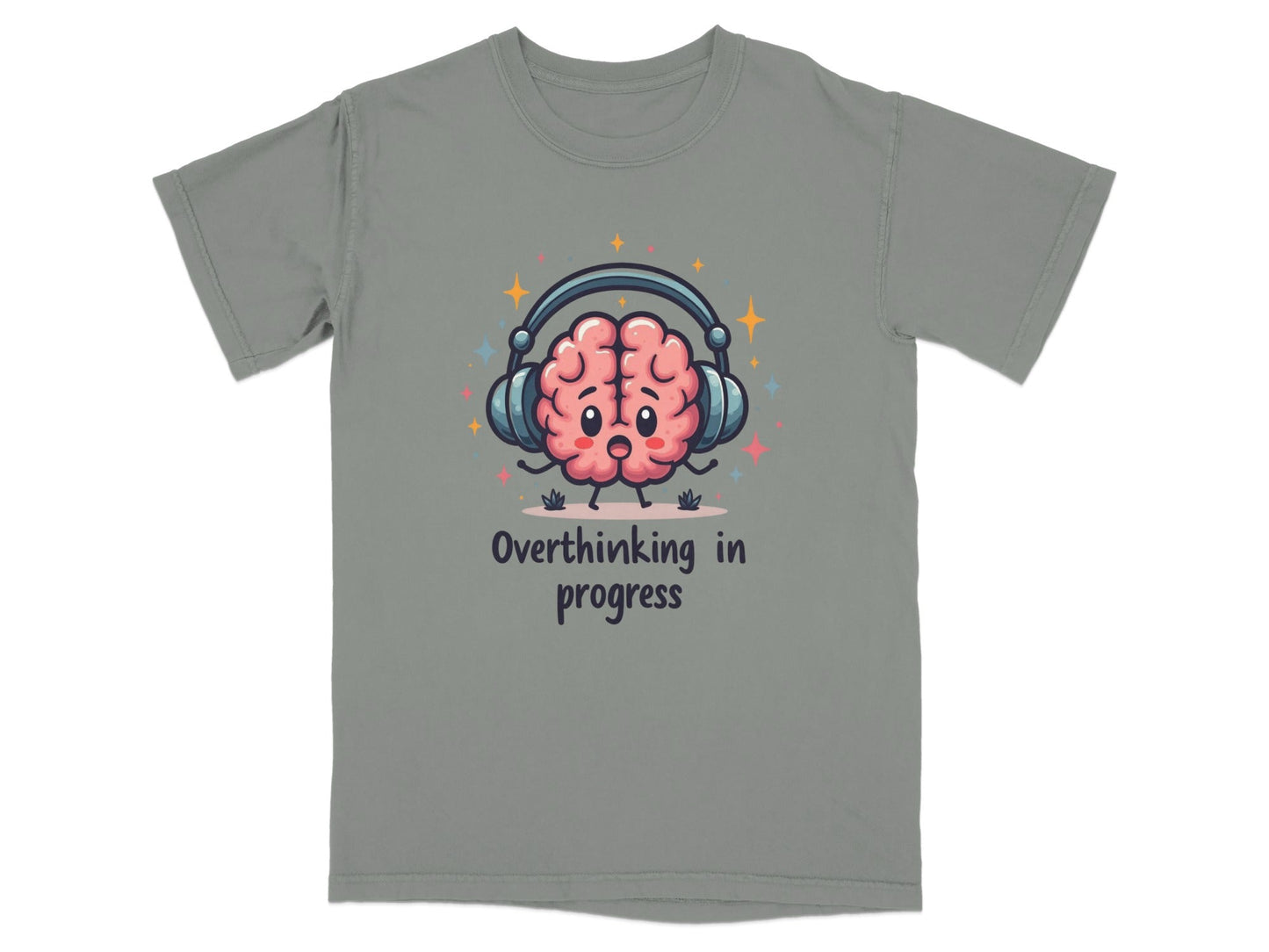 Overthinking in Progress Brain with Headphones Trendy Tee - Shirt - IconVexa
