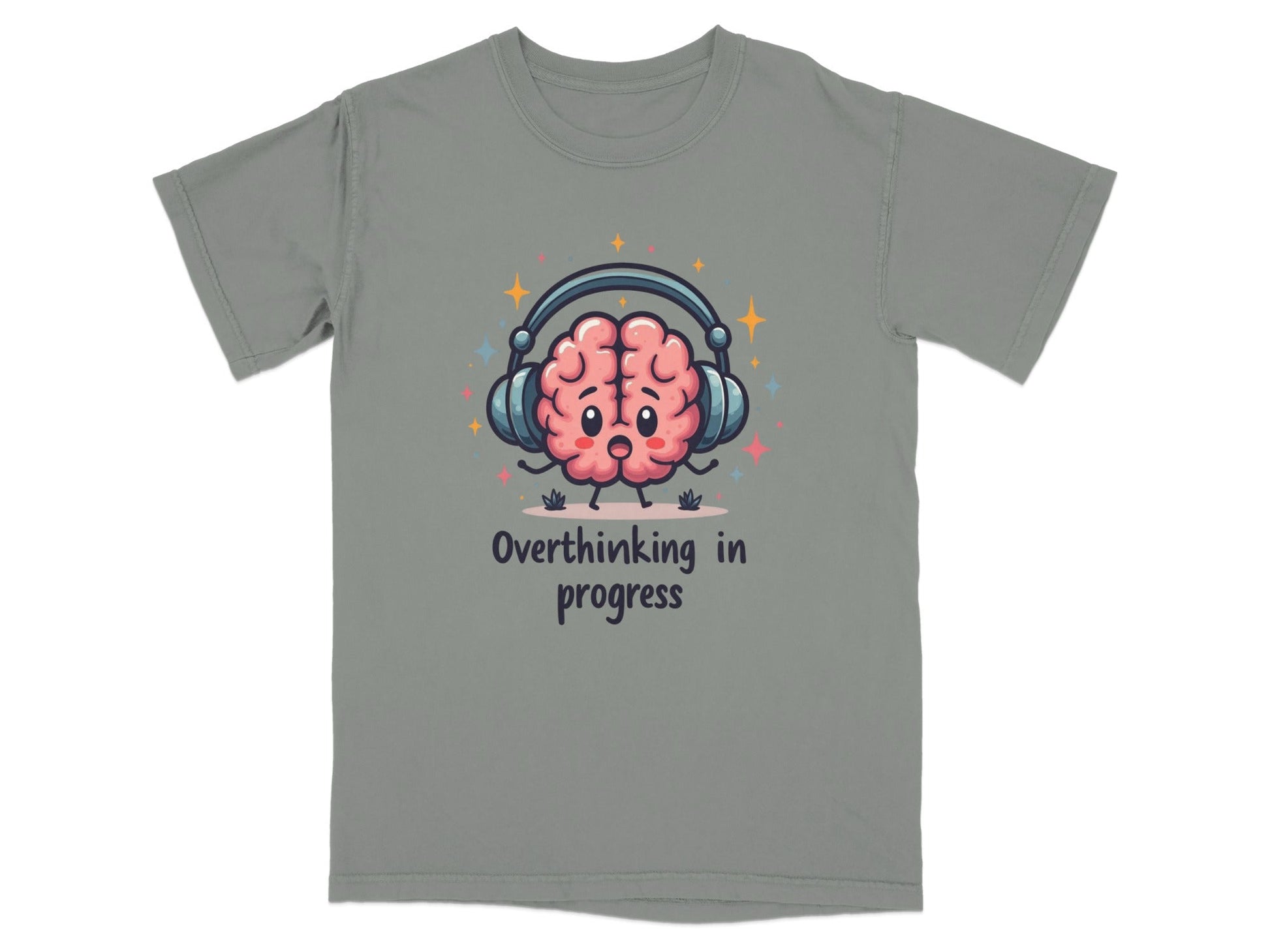 Overthinking in Progress Brain with Headphones Trendy Tee - Shirt - IconVexa